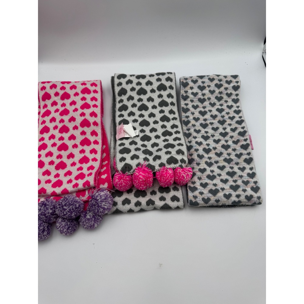 Toby Girls Pink Silver Metallic Heart Print Knit Scarf Size‎ 7-14 Sparkle Winter